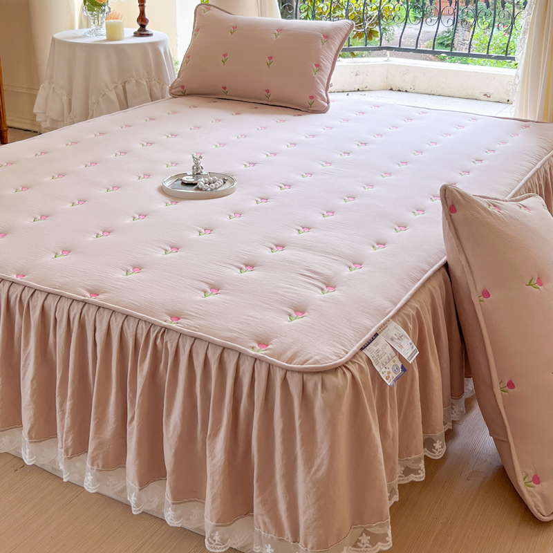 Embroidery Quilt Cover - Dikker gewatteerde katoenen bedrokset met kussensloopborduurwerk