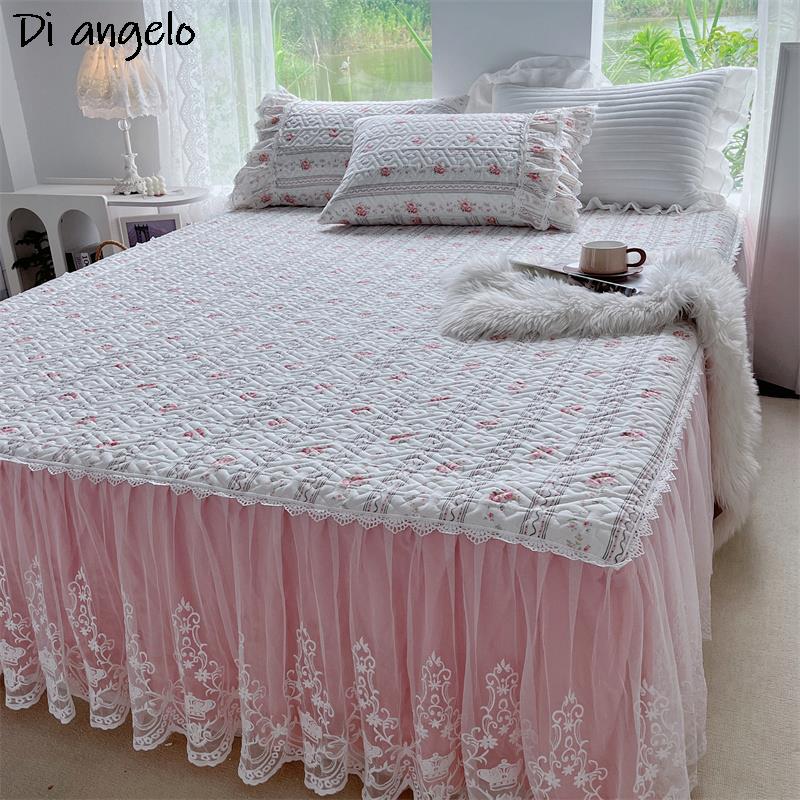 Embroidery Quilt Cover - Katoenen kant borduurwerk verdikte quilten bedrok,