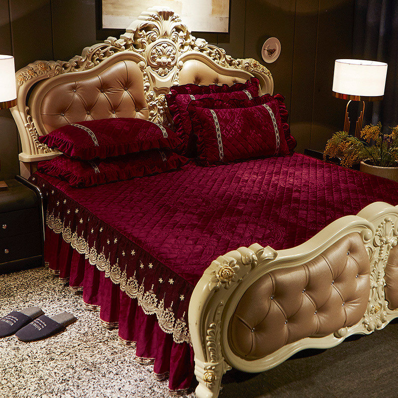 Embroidery Quilt Cover - AI WINSURE-Borduurwerk kant fluwelen bedsprei, ruche,