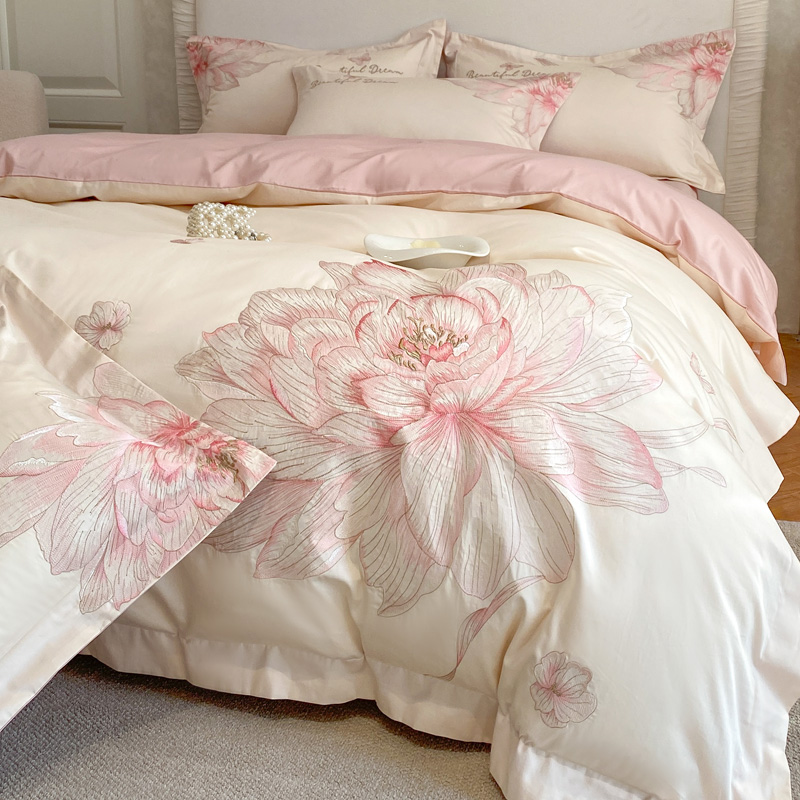 Embroidery Quilt Cover - 1000TC Egyptisch Katoen Bloemen Borduren Luxe