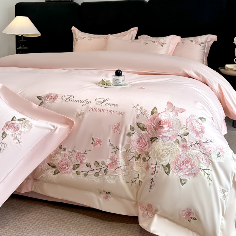 Embroidery Quilt Cover - 100% katoenen beddengoedset Luxe bloemen vlinderborduurwerk