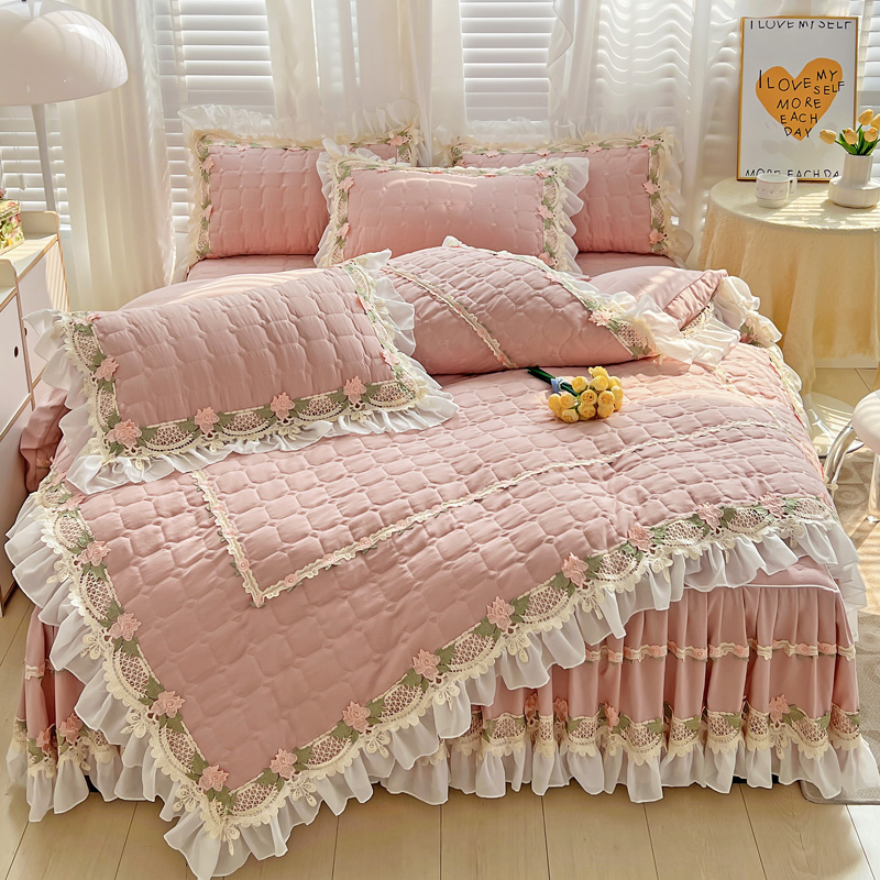 Embroidery Quilt Cover - Roze Koreaanse Prinses Stijl Beddengoed Set